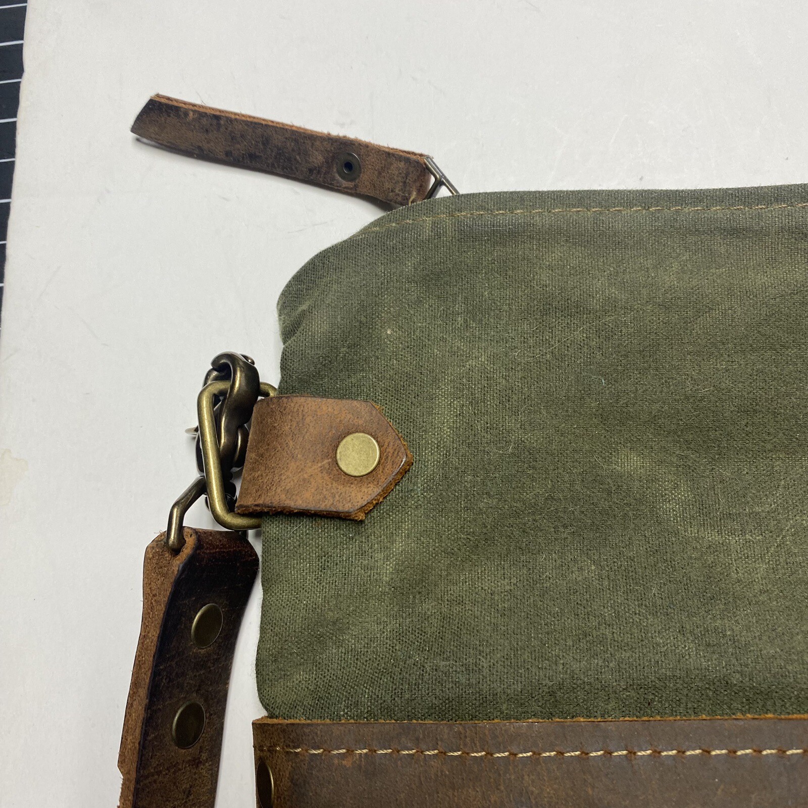 HANDMADE WAXED Canvas Leather TOTE Hand Bag W Pockets & Double Removable Straps