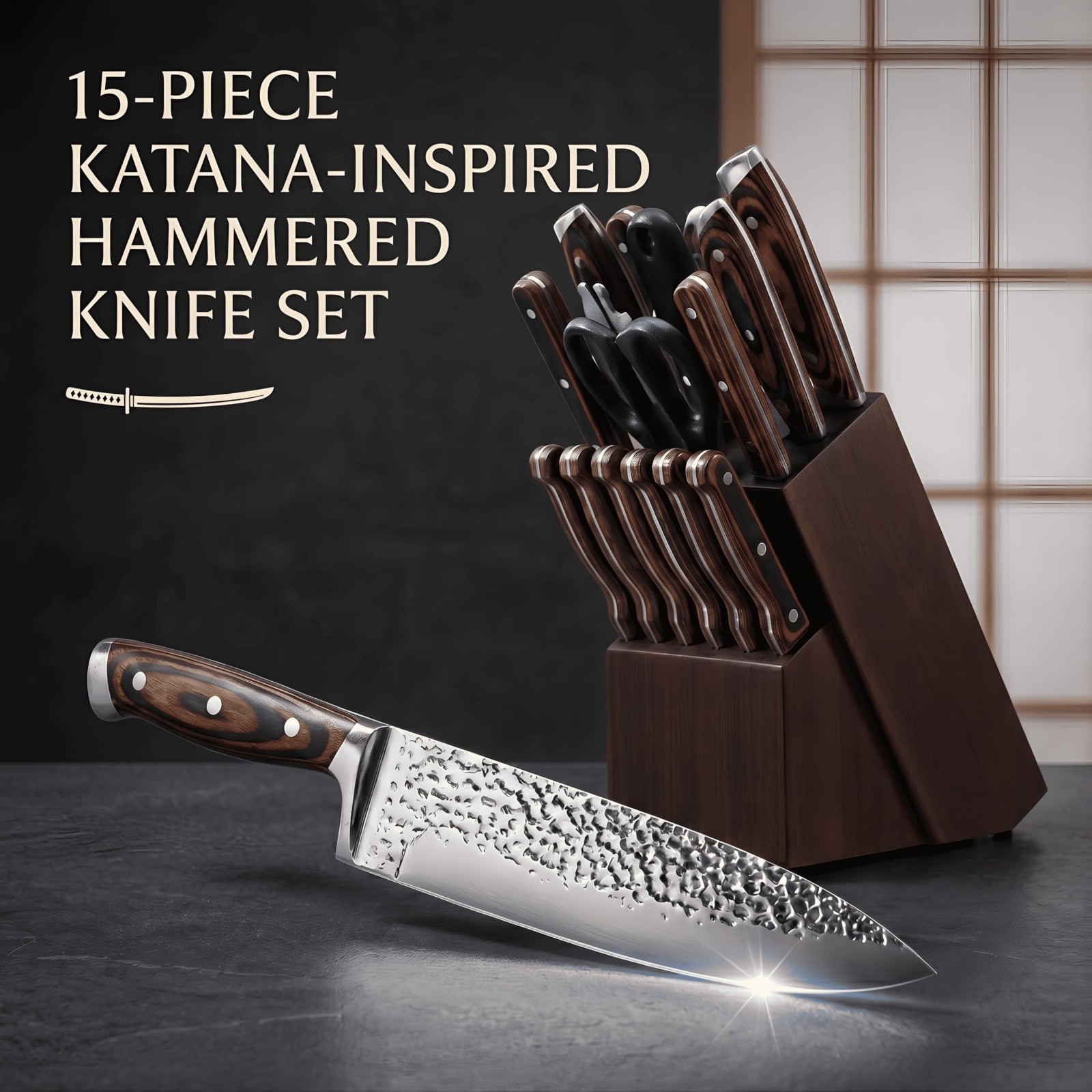 15-Piece Kitchen Knife Set with Block, High Carbon Stainless Steel, Sharp & Ergo