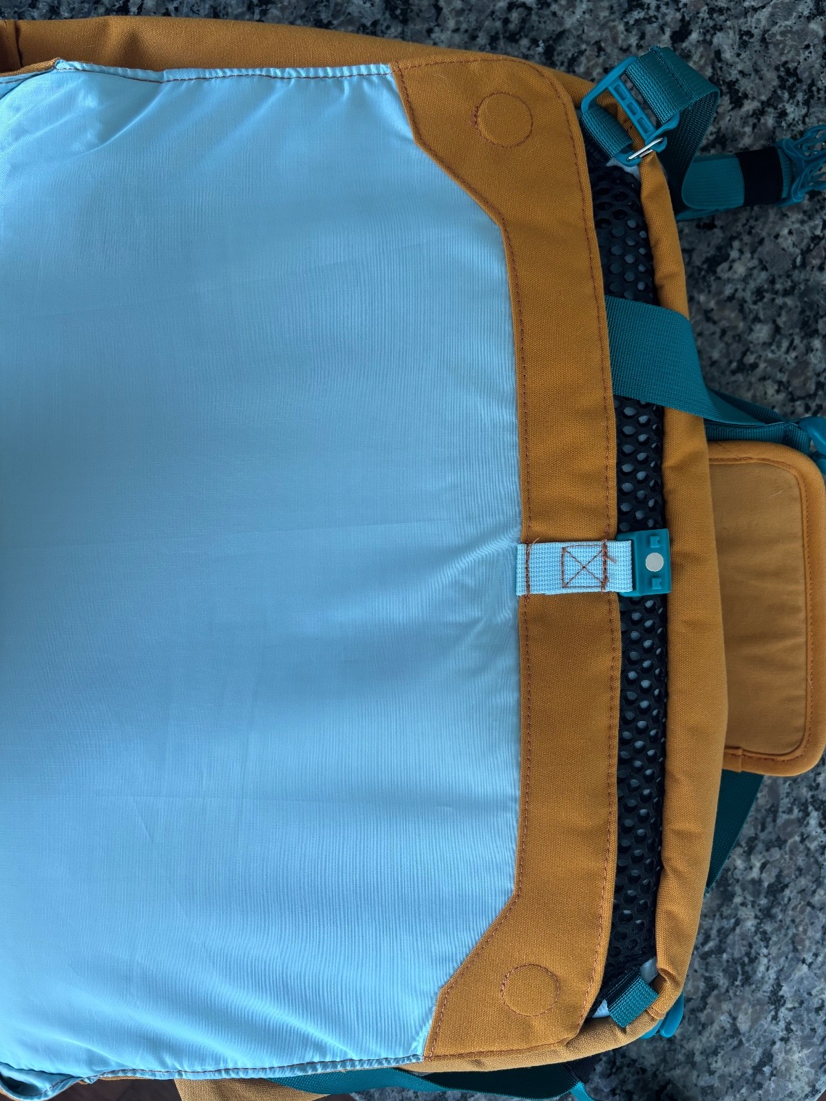 Cotopaxi Chuspa 15L Mustard Yellow Teal Messenger Laptop Travel Bag