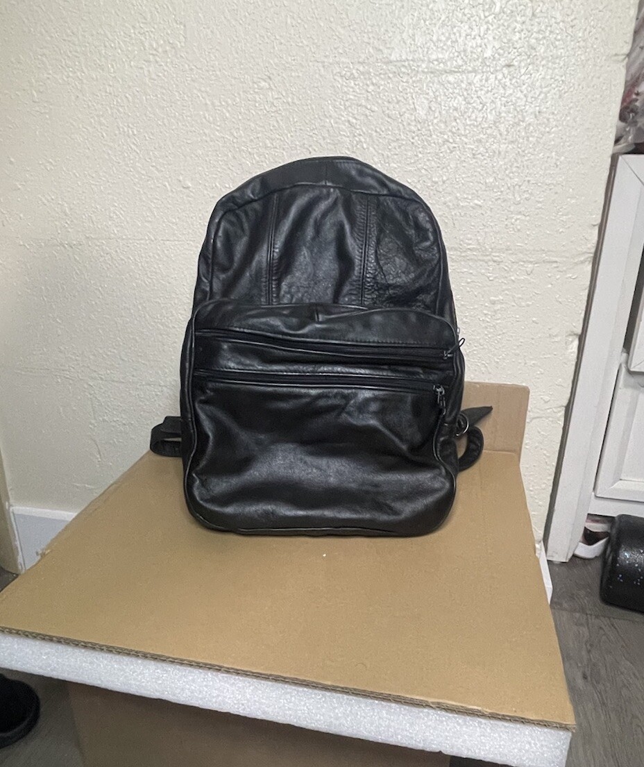 Large MEXICO HANDMADE BLACK GENUINE LEATHER ZIP AROUND SHOULDER BAG BACKPACK