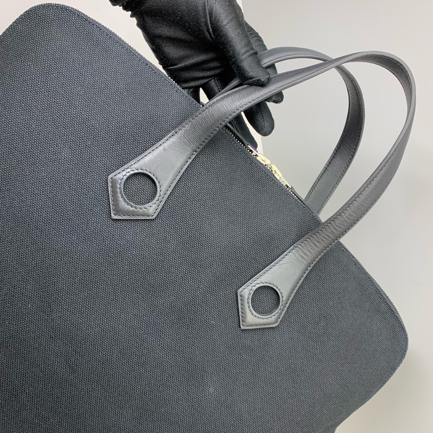 Hermes Pre-Owned Authentic Satchel Black Canvas Free Shipping 48*40*8.5cm