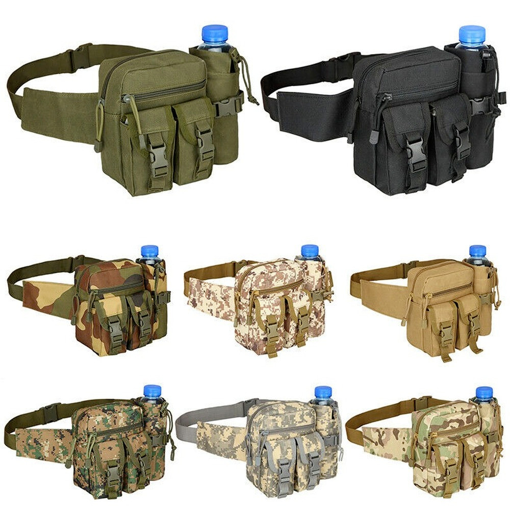Tactical Waist Pack Pouch With Water Bottle Pocket Holder Waterproof Fanny Bag