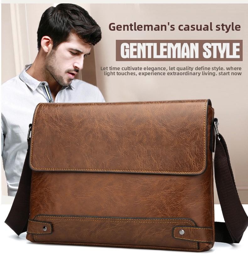 Men’s Solid Color Retro Pu Leather Shoulder Bag, Casual Business Messenger Bag