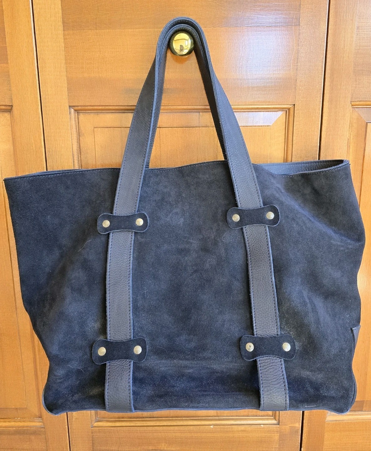 John Varvatos Vintage Navy Blue Suede Leather Tote Bag