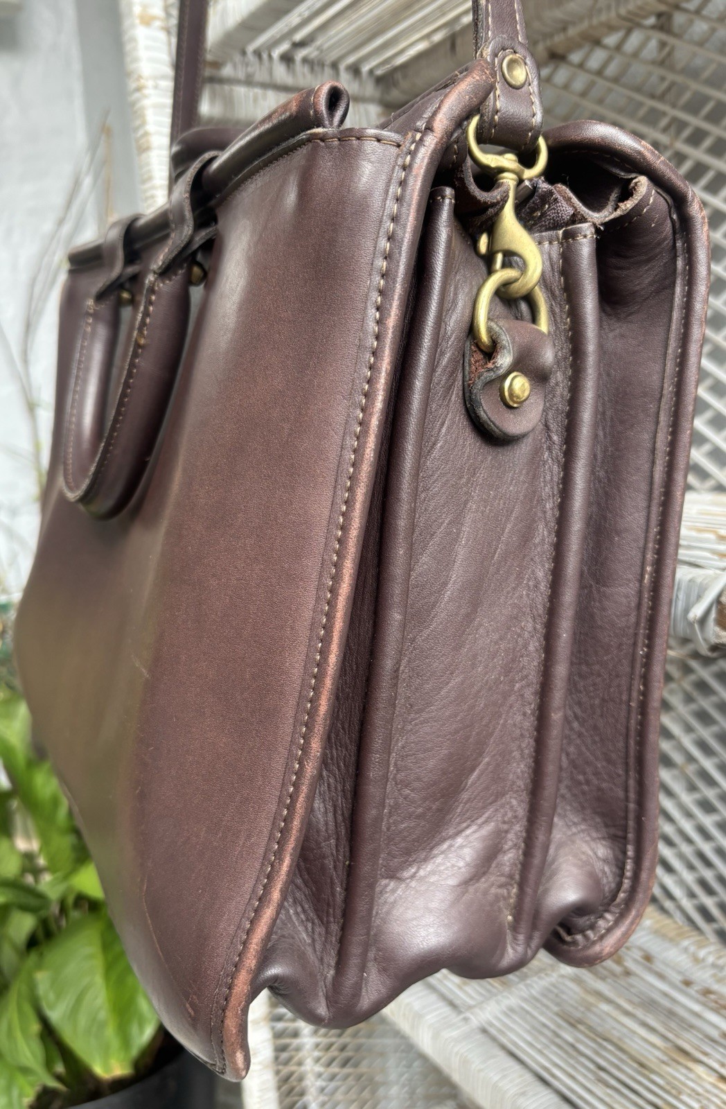 VTG Jack Georges Dark Brown Leather Executive Briefcase with Shoulder Strap RARE