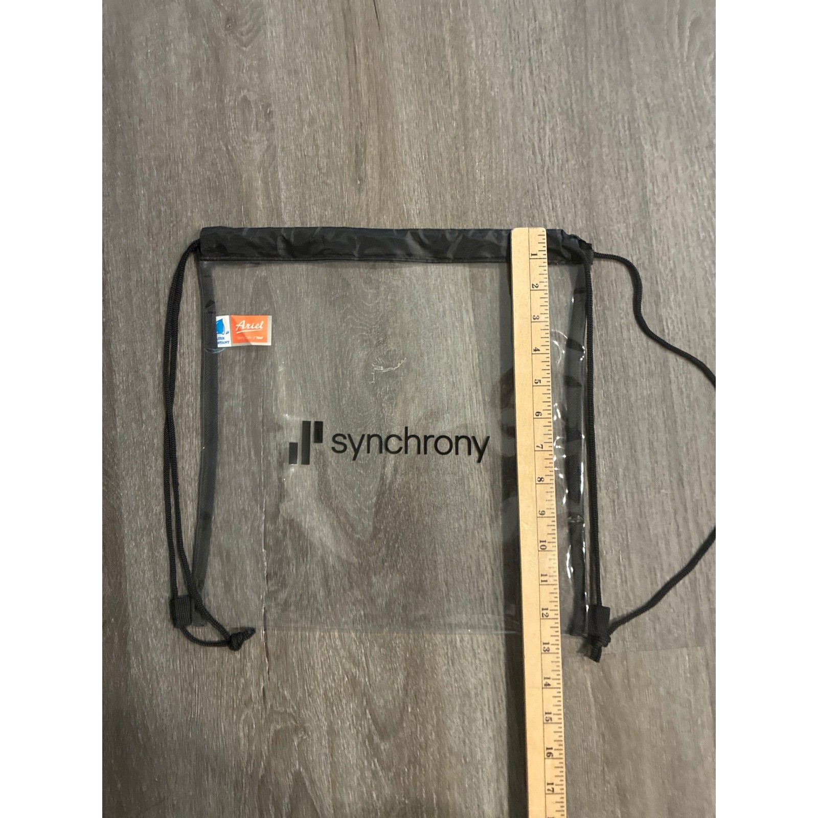 Synchrony Clear Drawstring Backpack Stadium Approved Transparent Bag Black Trim