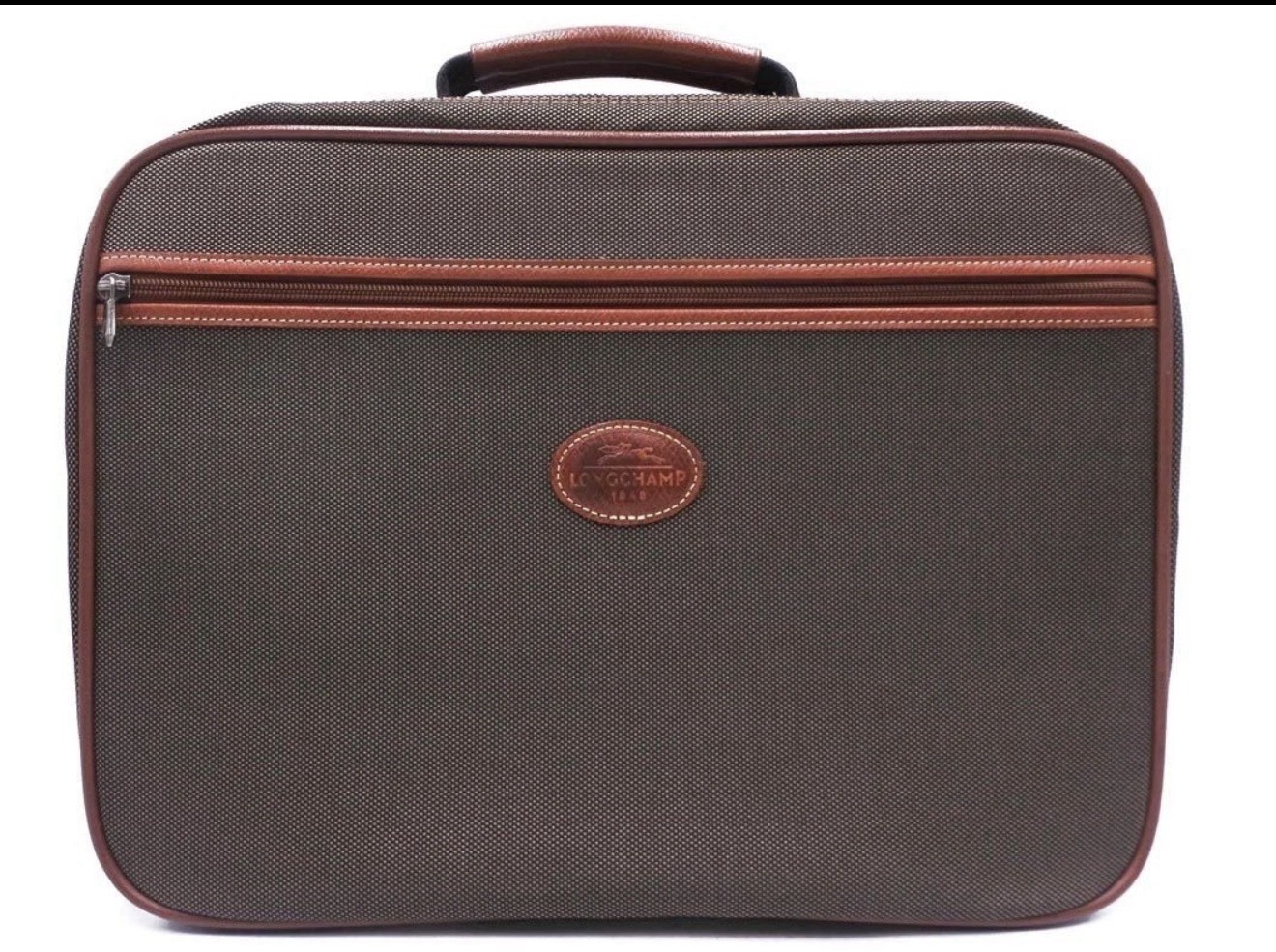 Longchamp Boxford Travel Briefcase Men’s Brown Leather Olive Green Canvas
