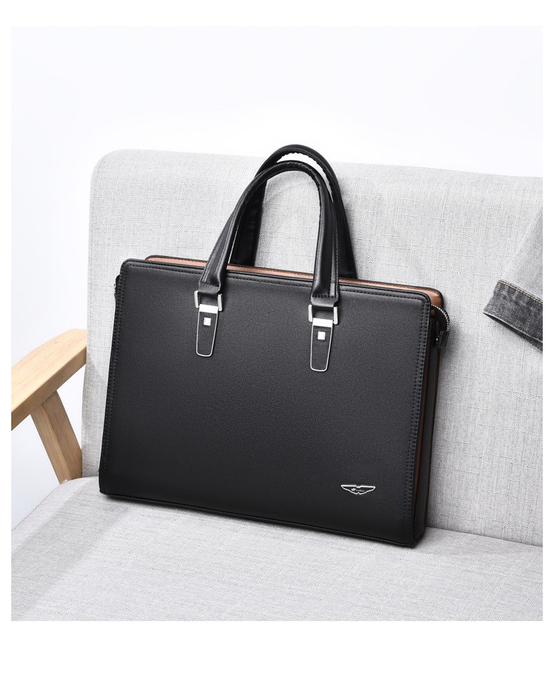 Business Wear-Resistant Leather Hand Briefcase Multi-Pocket Laptop Bag Notebook