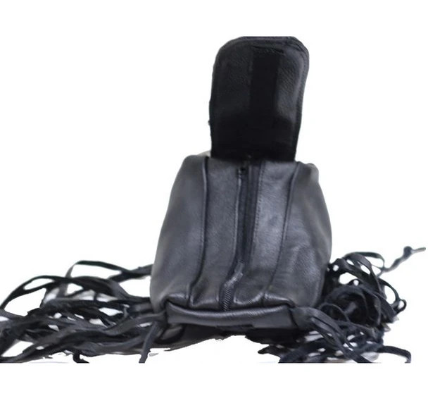 Black Leather Bag – Folding Pouch – Belt Bag – Fringe and Braid Unisex