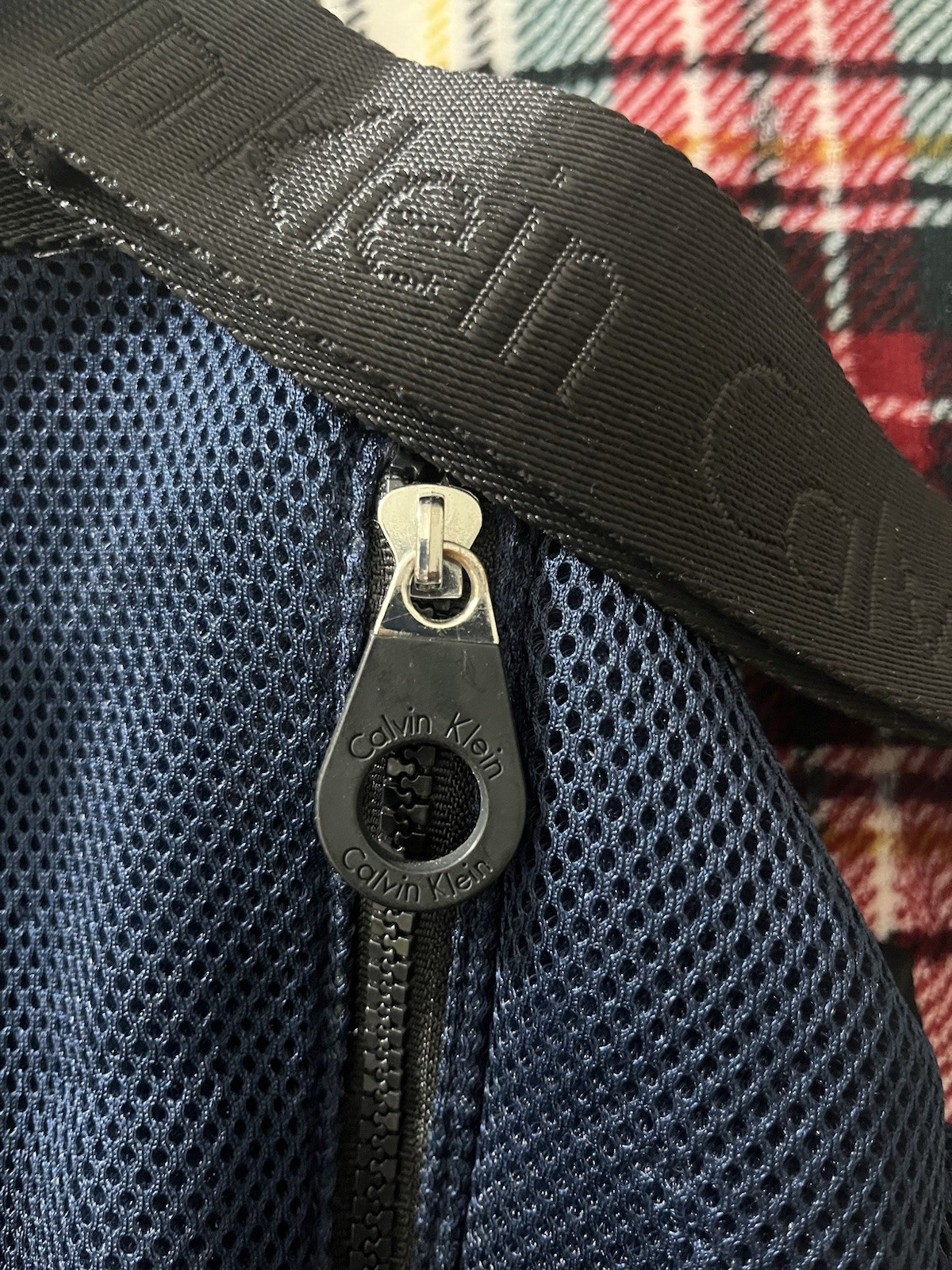 Calvin Klein Blue/Black Small Backpack Drawstring Buckle, Pockets, Lined