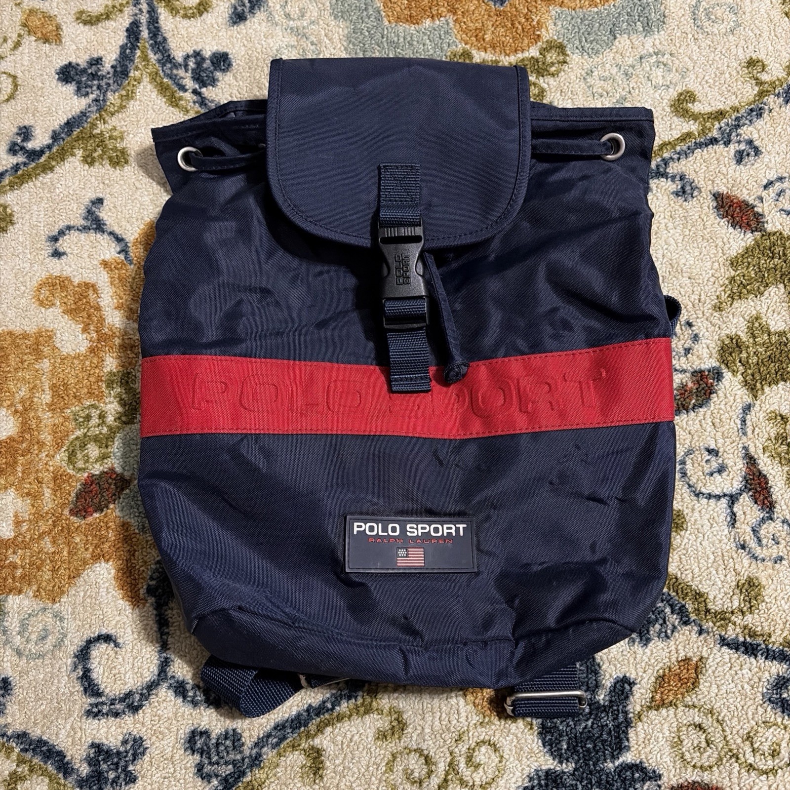 Vintage Polo Sport Ralph Lauren Backpack Blue Clip Zipper Thailand Black USA
