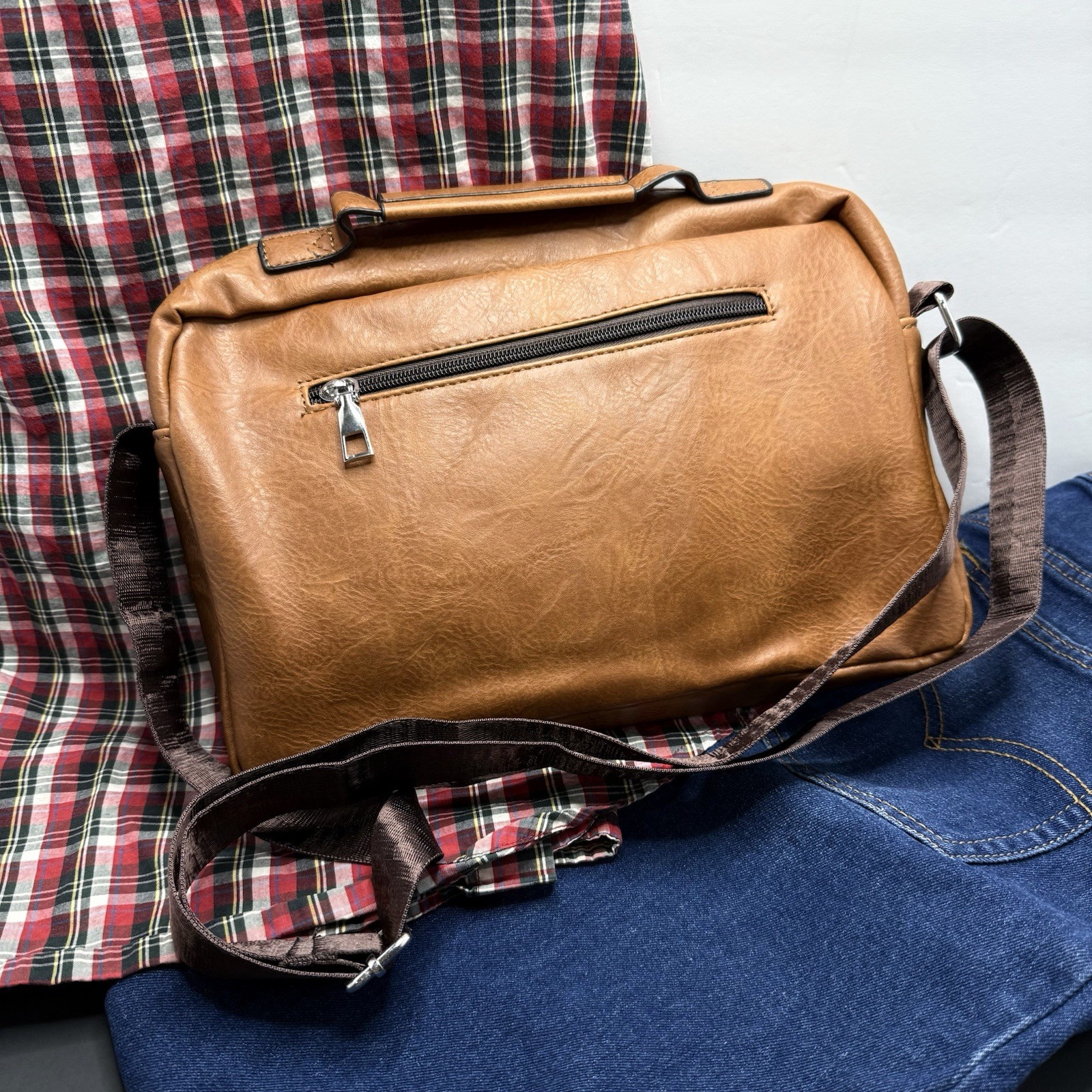 Weixier Crossbody Bag Men’s Adjustable Shoulder Bag- Brown Faux Leather Satchel