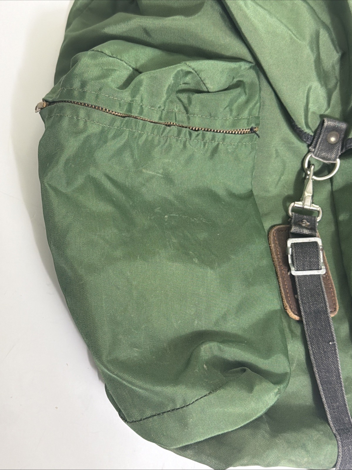 Vintage Small Green Hiking Rucksack Nylon Leather Cotton 16x16x4