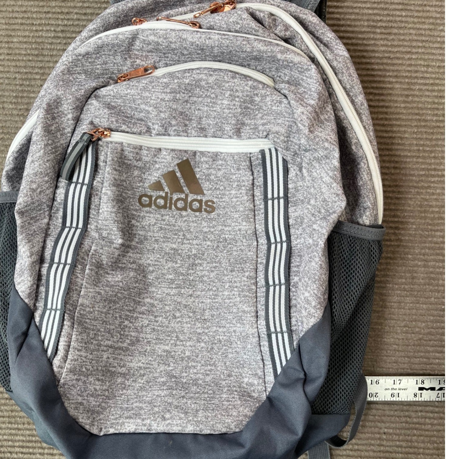 Adidas Prime Backpack Grey Heather Rose Gold Zipper LoadSpring Straps School Bag