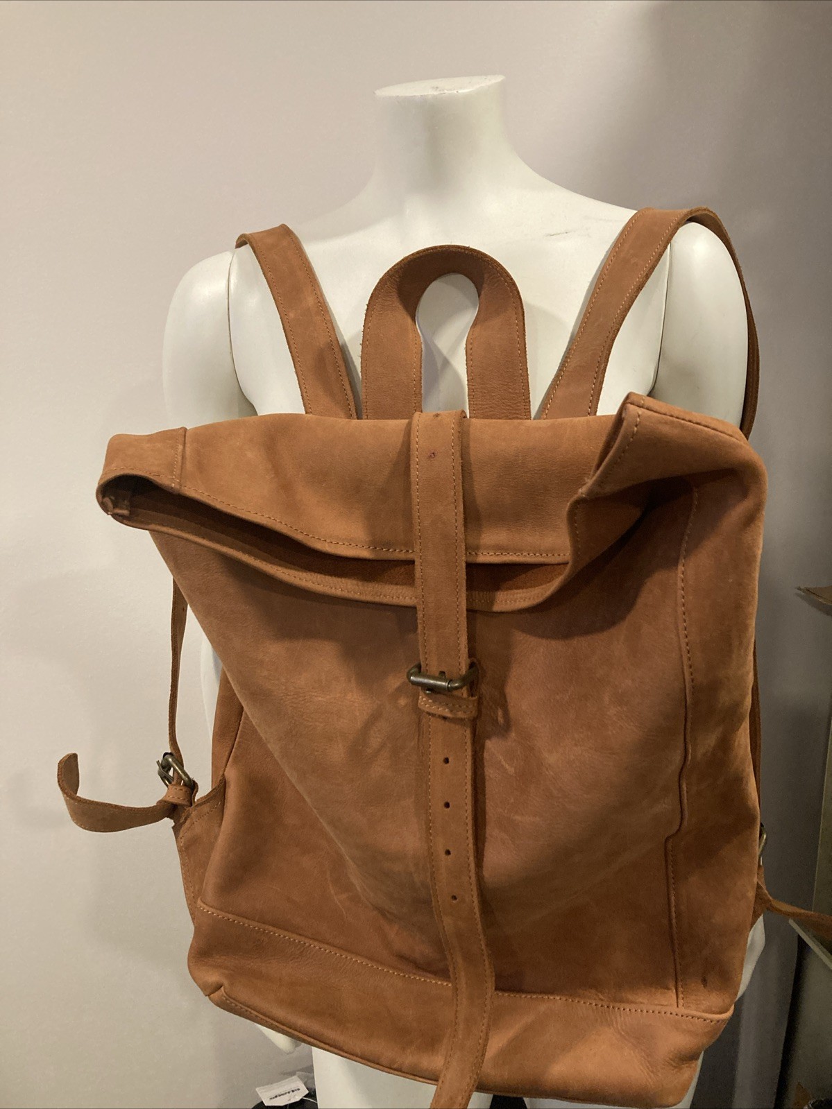 One Mill & Bull Roll Top Backpack Leather Tan Brown Bag