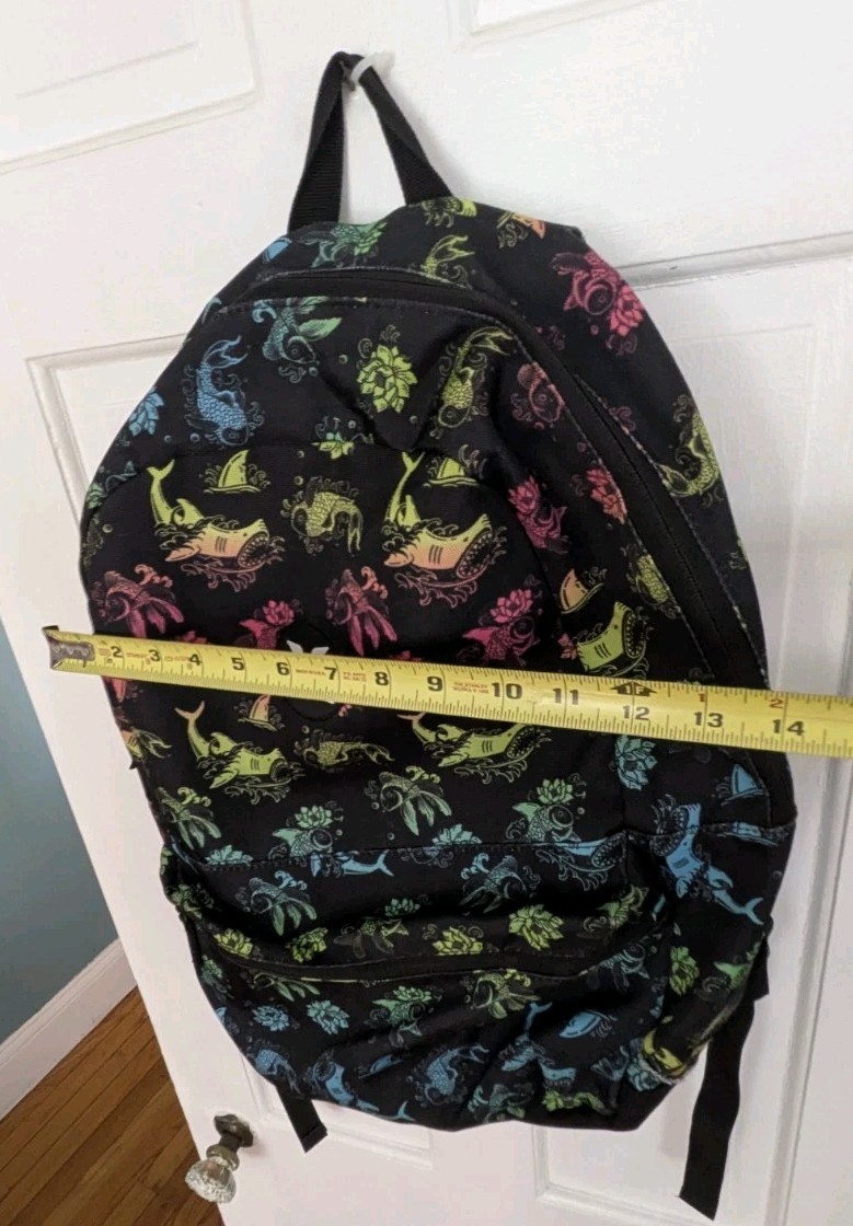 Hurley black ocean theme Shark Fish school backpack book bag READ