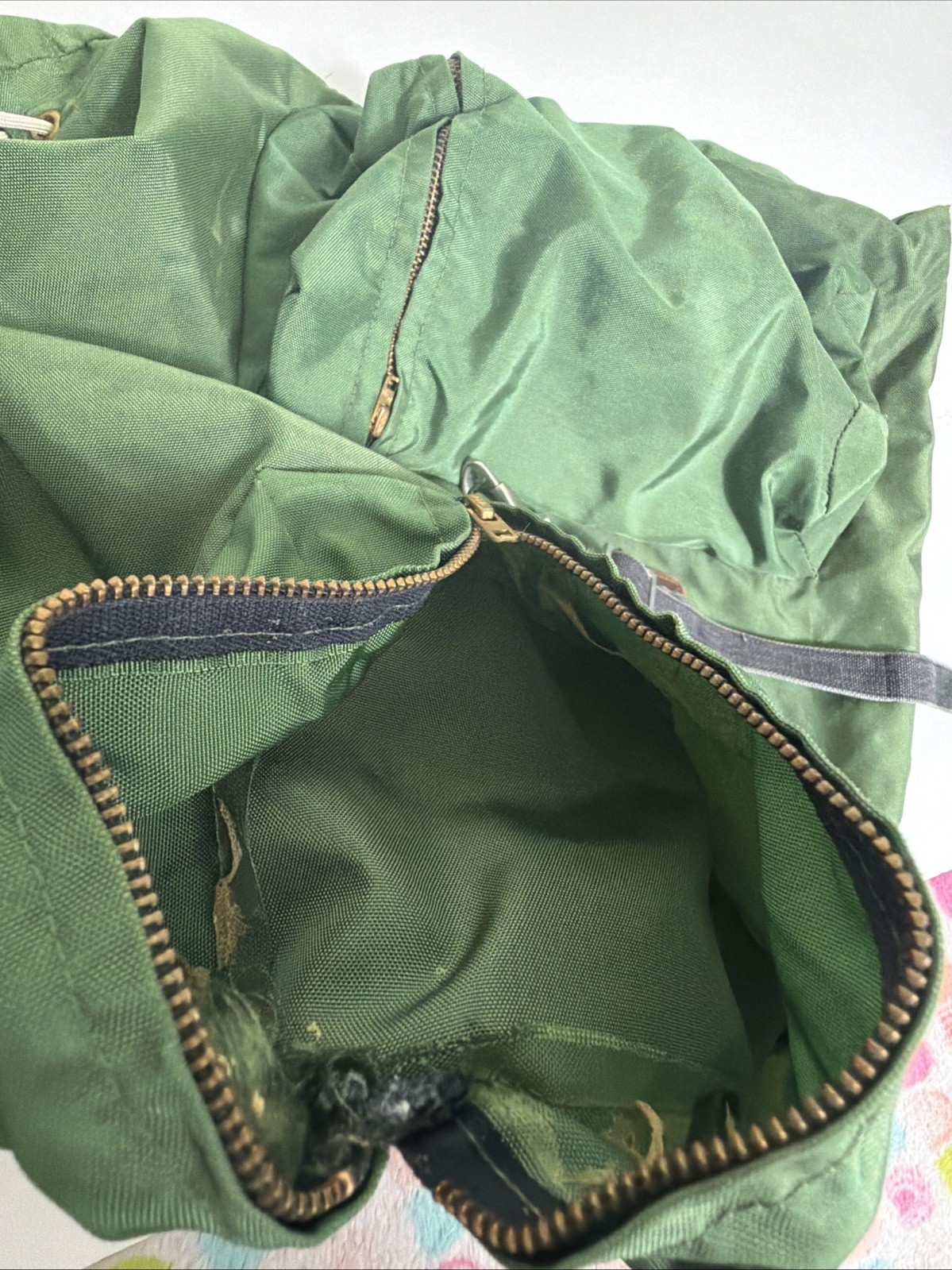 Vintage Small Green Hiking Rucksack Nylon Leather Cotton 16x16x4