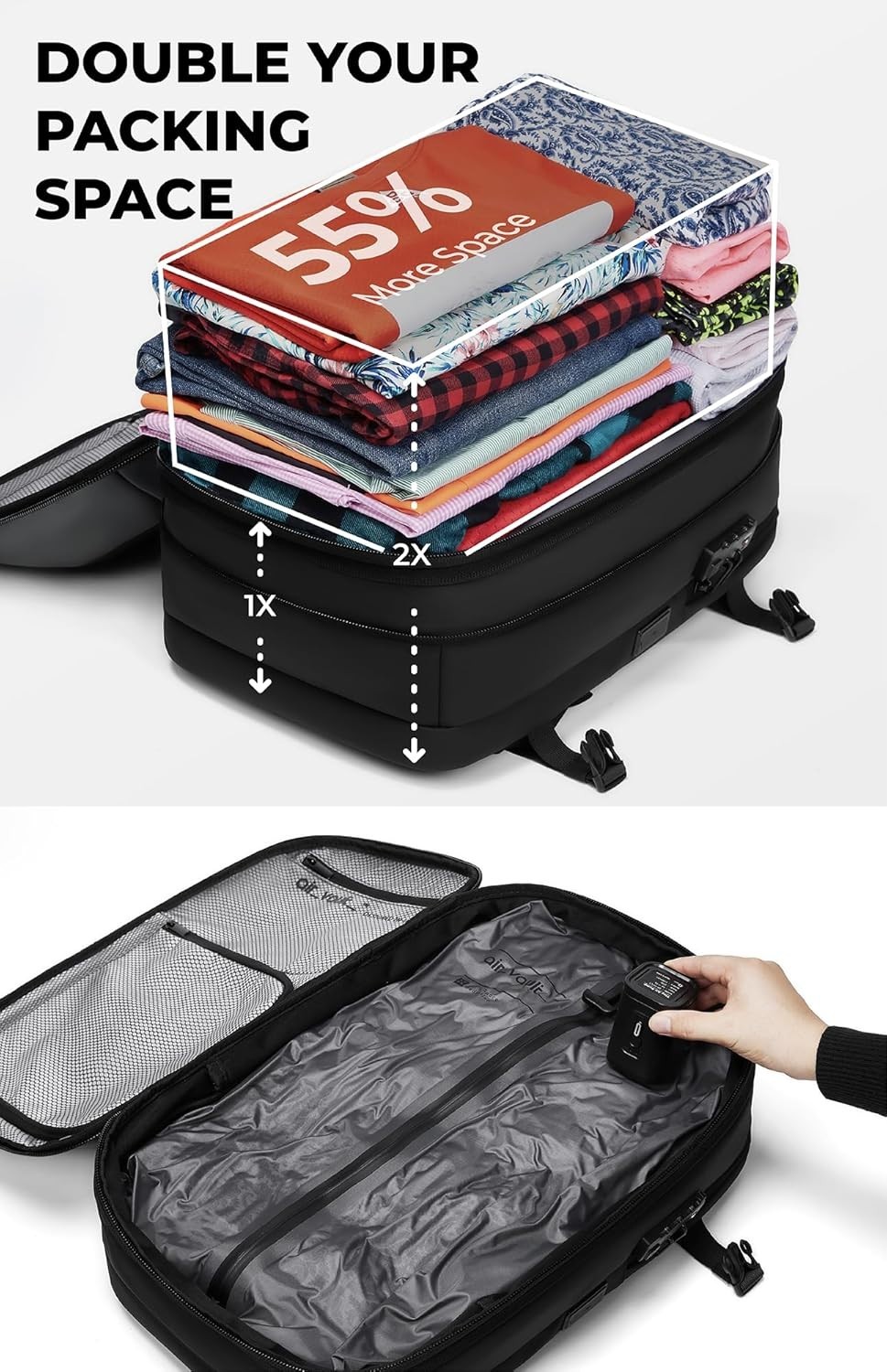 Vacuum Seal Travel Backpack 60L with Expandable HyperSeal Air Compression Vacuum