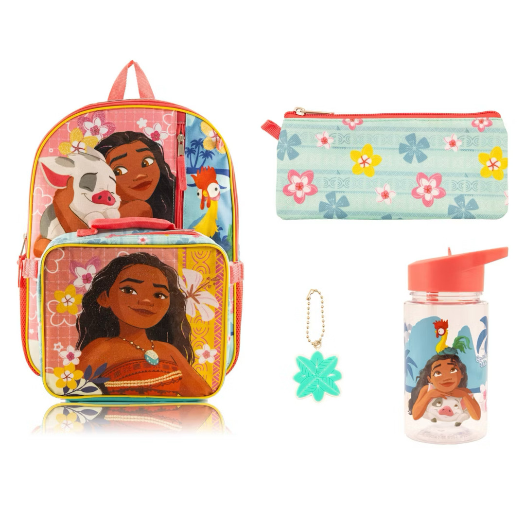 New Disney Moana 2 Backpack- 5 Piece Set Lunch Bag Water Bottle Kids School Gear