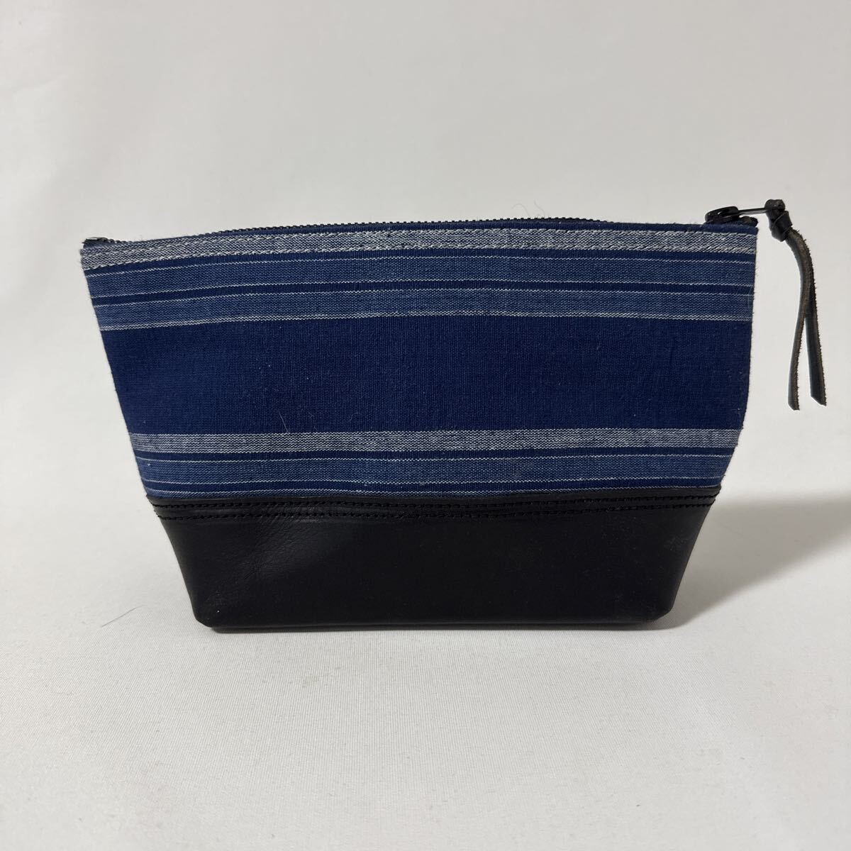 USED BAG RRL indigo leather pouch accessory case border leather double RL Ralph