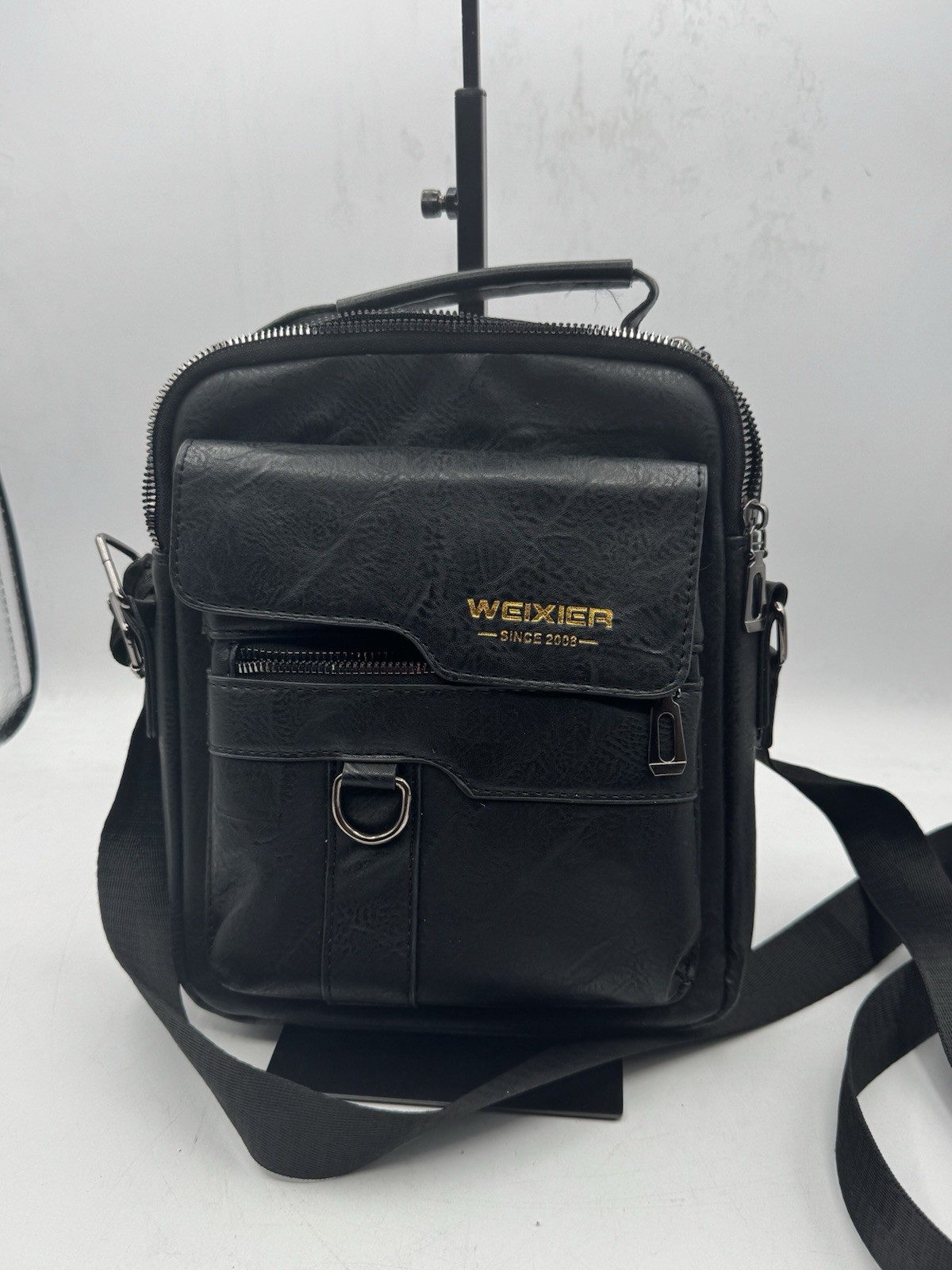 WEIXIER Shoulder Bag Men Black Leather Crossbody Messenger Travel
