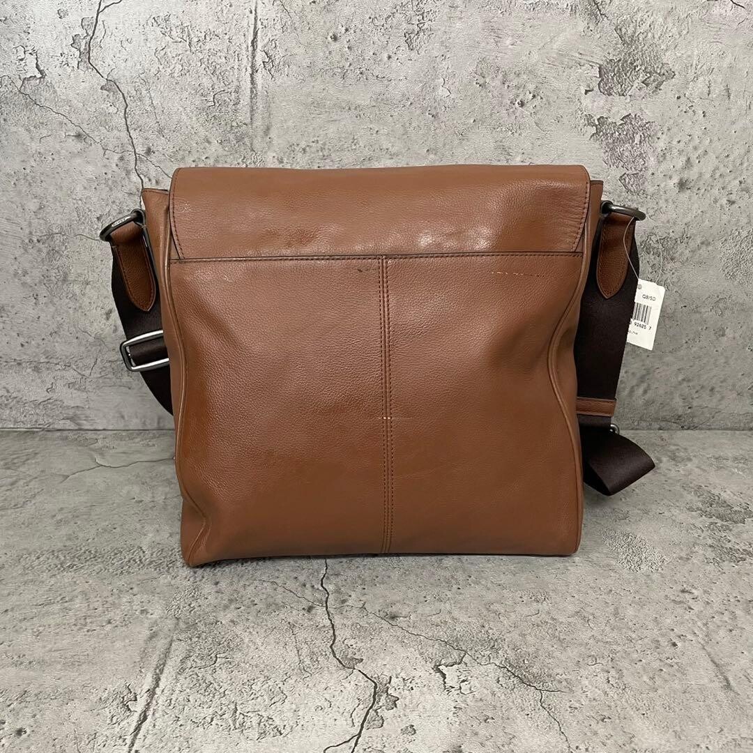 Coach Messenger Bag All Leather Brown Men Strap Crossbody 34x30cm Authentic