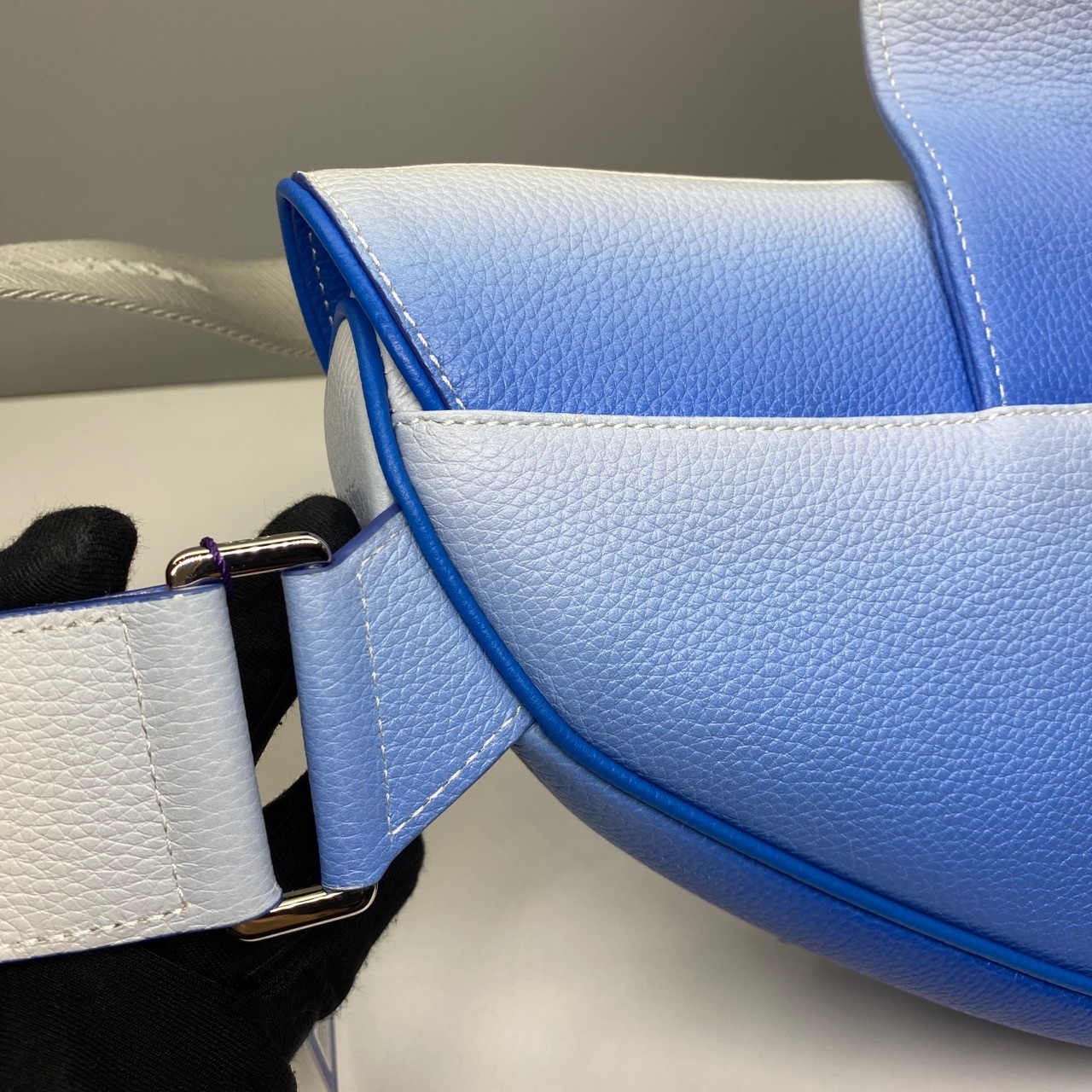 Dior Pre-Owned Authentic Saddle Bag Blue Leather 20×28.6x5cm