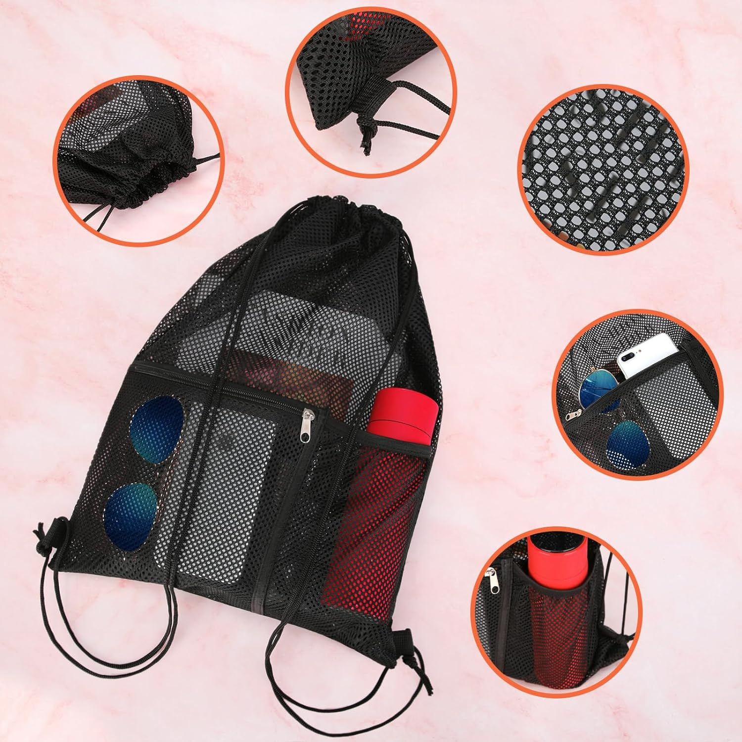 2 PACK Mesh Drawstring Backpack Bag, Multifunction Mesh Bag for Swimming, Athlet