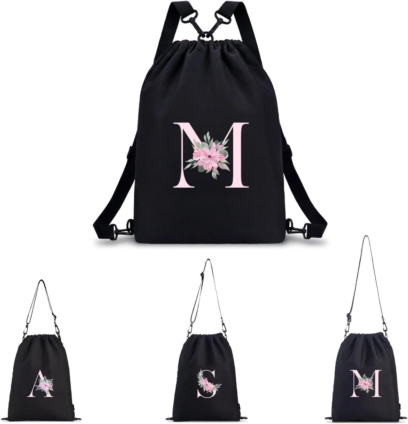 Drawstring Backpack Gym Sackpack Initial 4-in-1 Multi-String Sports Bag