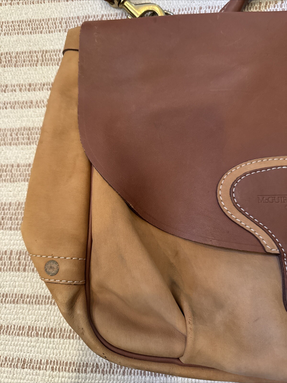 McGuire Nicholas Two Tone Leather Messenger Bag VGUC