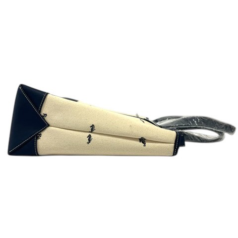 MR.JUNKO Tote Bag White Navy Canvas Leather Logo Animal Pattern S/N 32cm