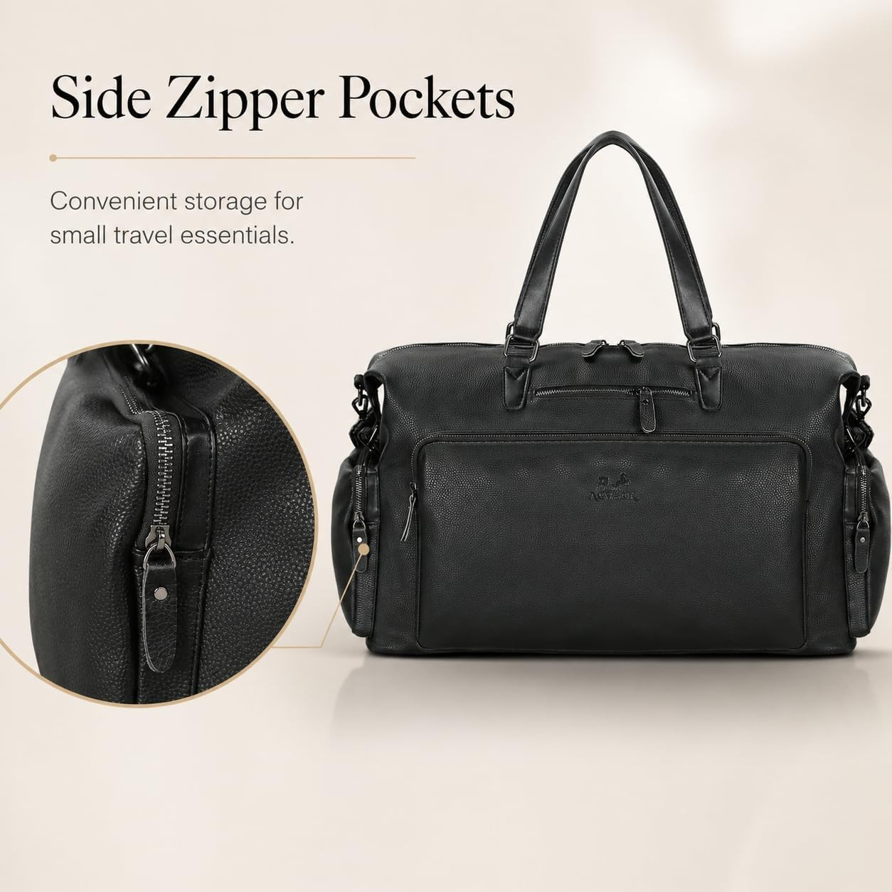 Vegan Leather Duffle Bag with Shoe Compartment & Laptop Sleeve for Travel