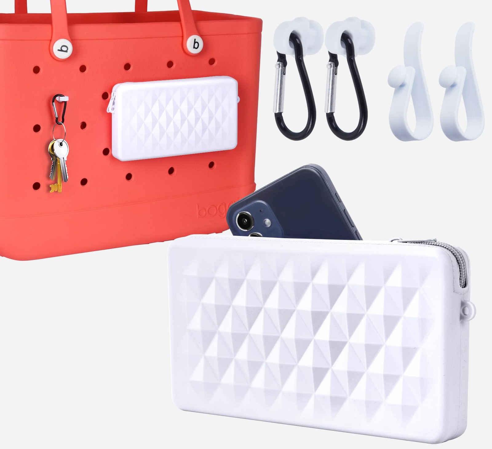 Raymall Silicone Pouch for Bogg Bag Accessories, Universal Phone Holder White