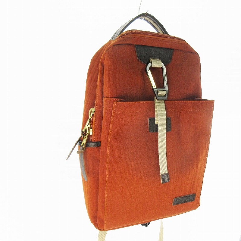 Masterpiece Orange Nylon Leather Backpack 10x5x15in Excellent Condition