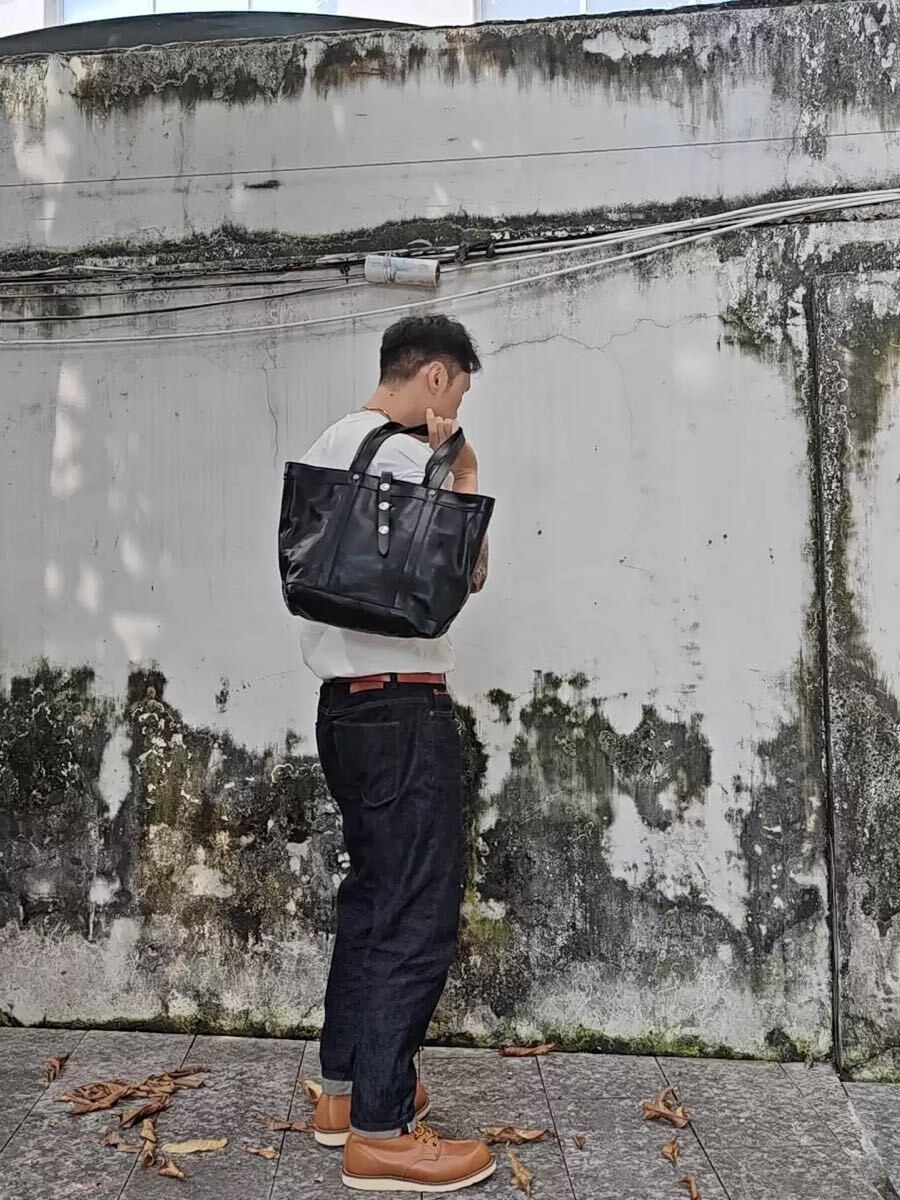 Unused RRL Leather Tote Bag Black W 41cm H 30cm D 14cm Size Waxed Leather
