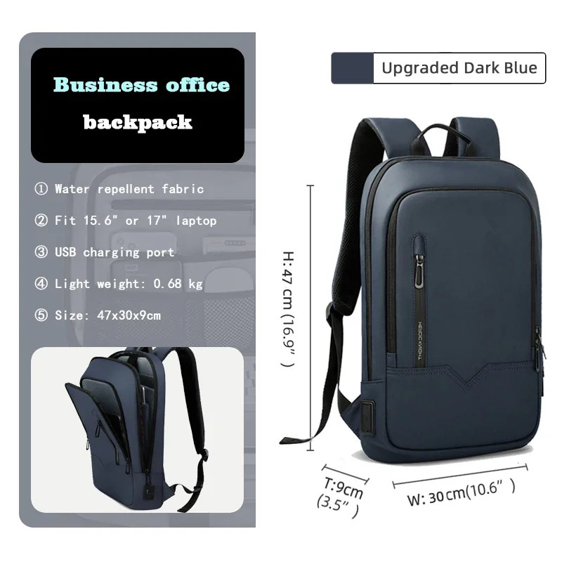 HK Backpack Men 15.6″ Laptop USB Charging Waterproof Business Travel Bag