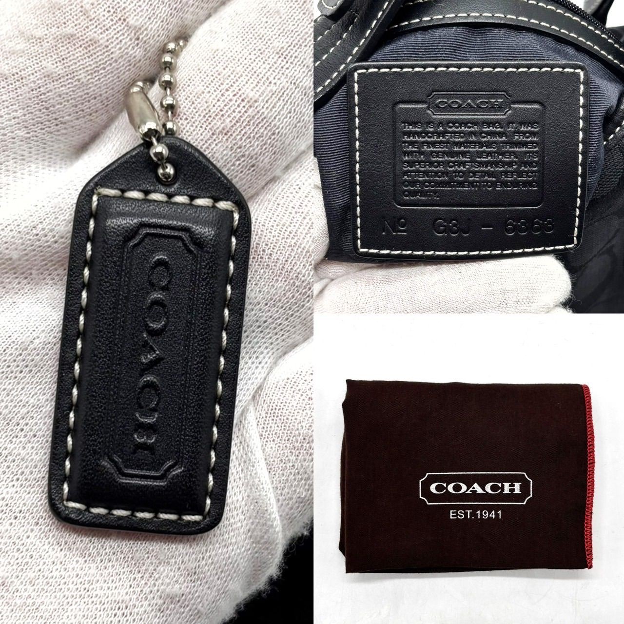 COACH Black Canvas Leather Handbag 32cm Top Handle Bag Simple Design Authentic