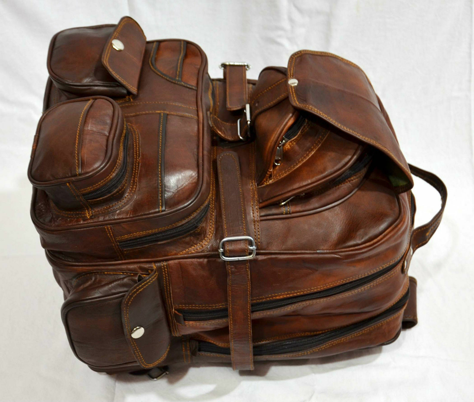 16″Men’s Women Genuine Leather Very Large Backpack Travel Vintage Rucksack Bag
