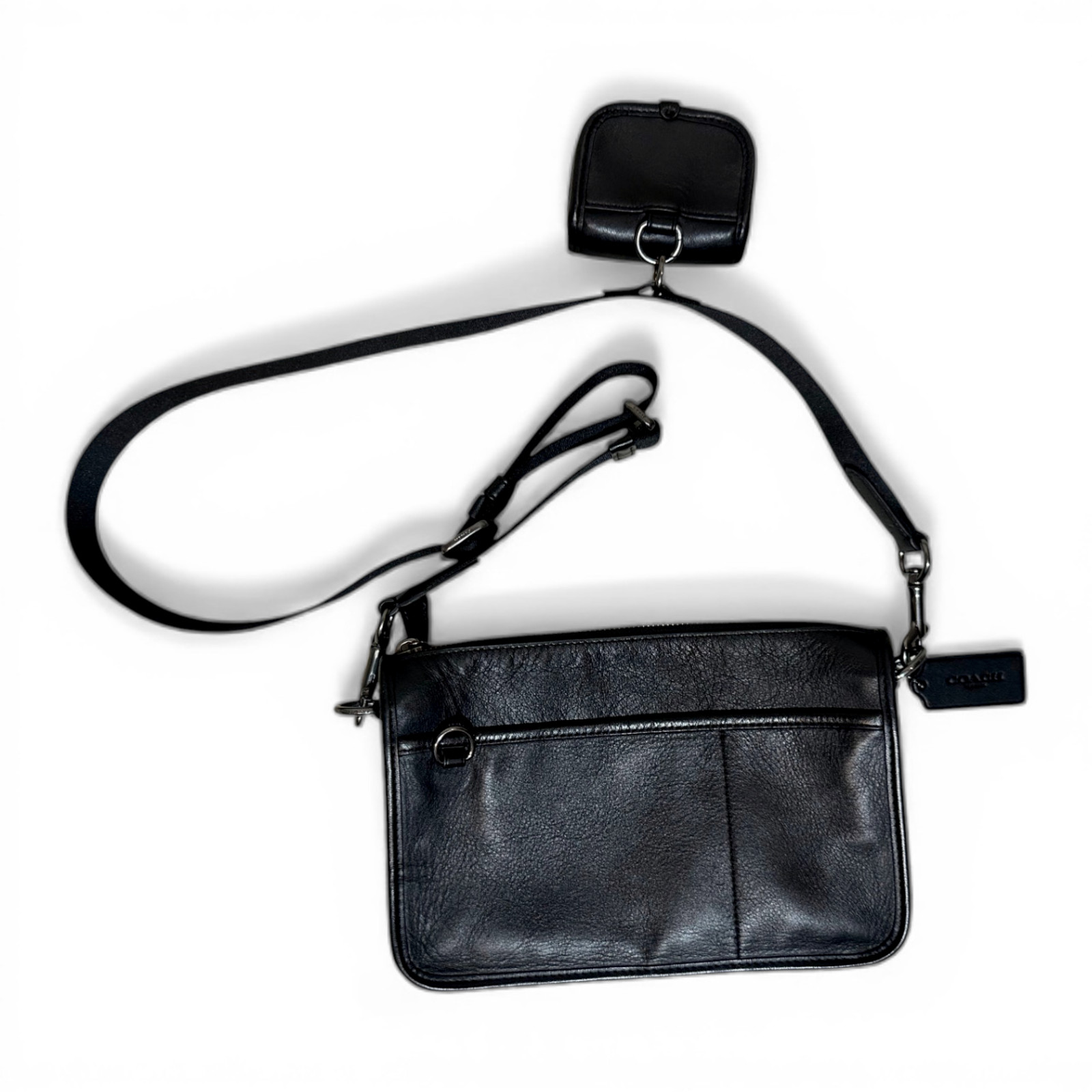 Coach Heritage Convertible Crossbody Hybrid Pouch Black Leather Adjustable Strap