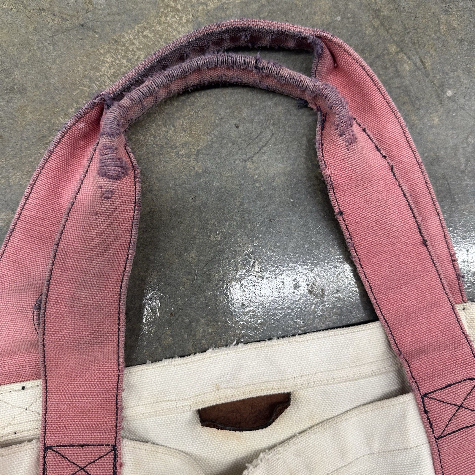 Vintage Eddie Bauer Canvas Tote Bag Medium White Pink Thrashed 17 X 12.5 Cotton