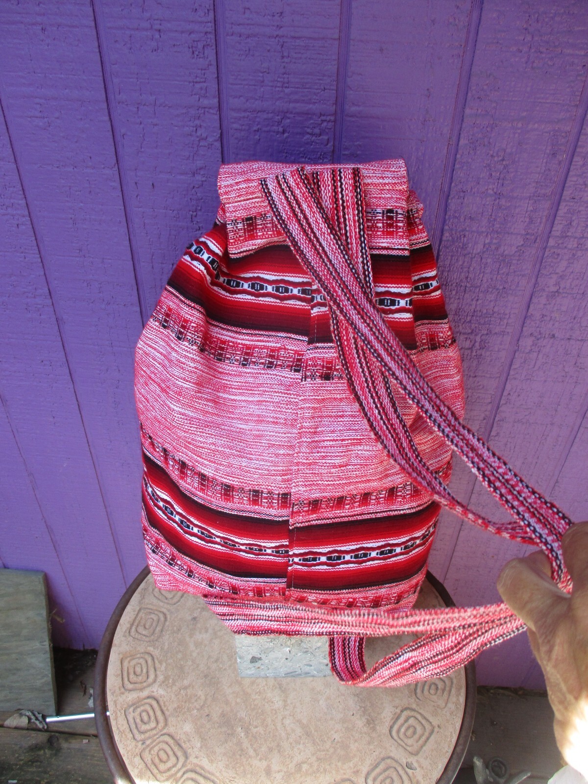 New Tribal Vivid Woven Fabric Backpack Sling Travel Bag Mexico Beach Festivals