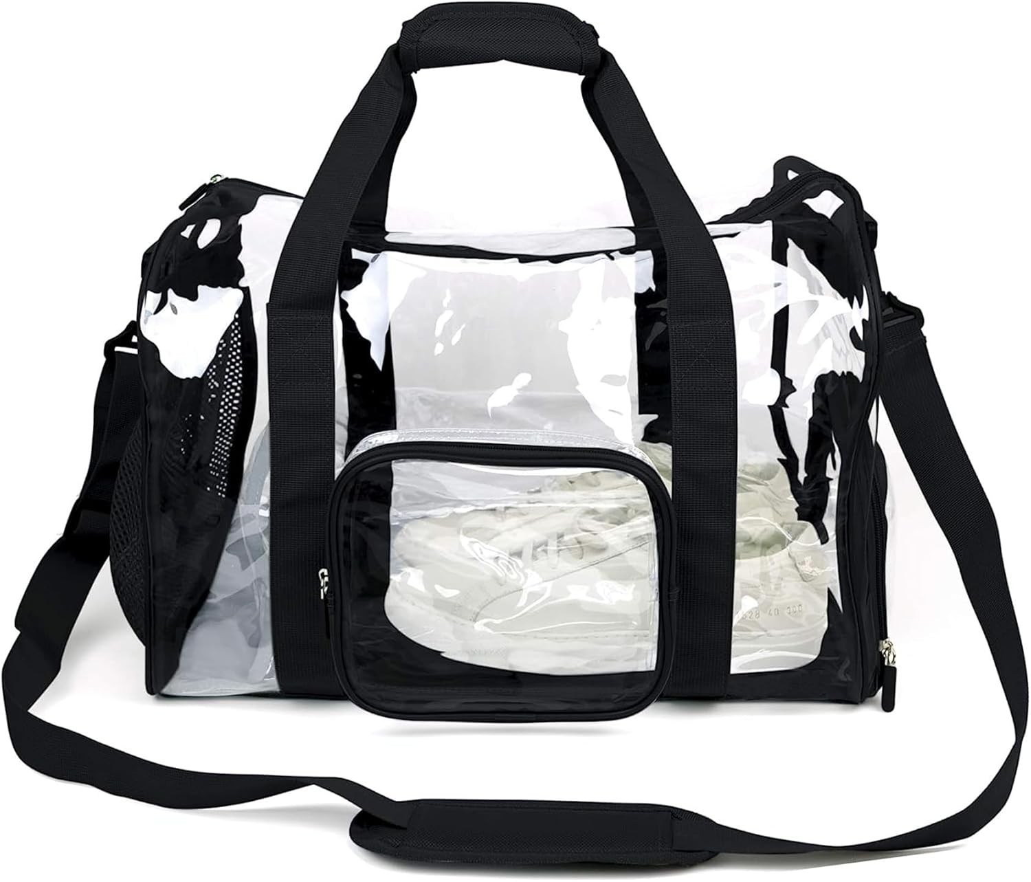 Large Heavy Duty Duffel Bag w/ Shoes Compartment, Stadium Approved Clear Gym Bag