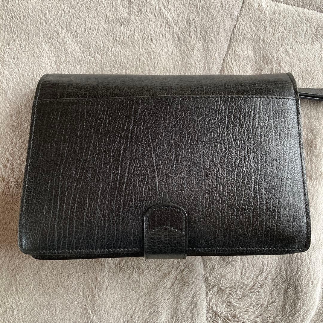 Authentic Bally Leather Clutch Bag 18cm x 25cm Classic Black 2WAY with Strap