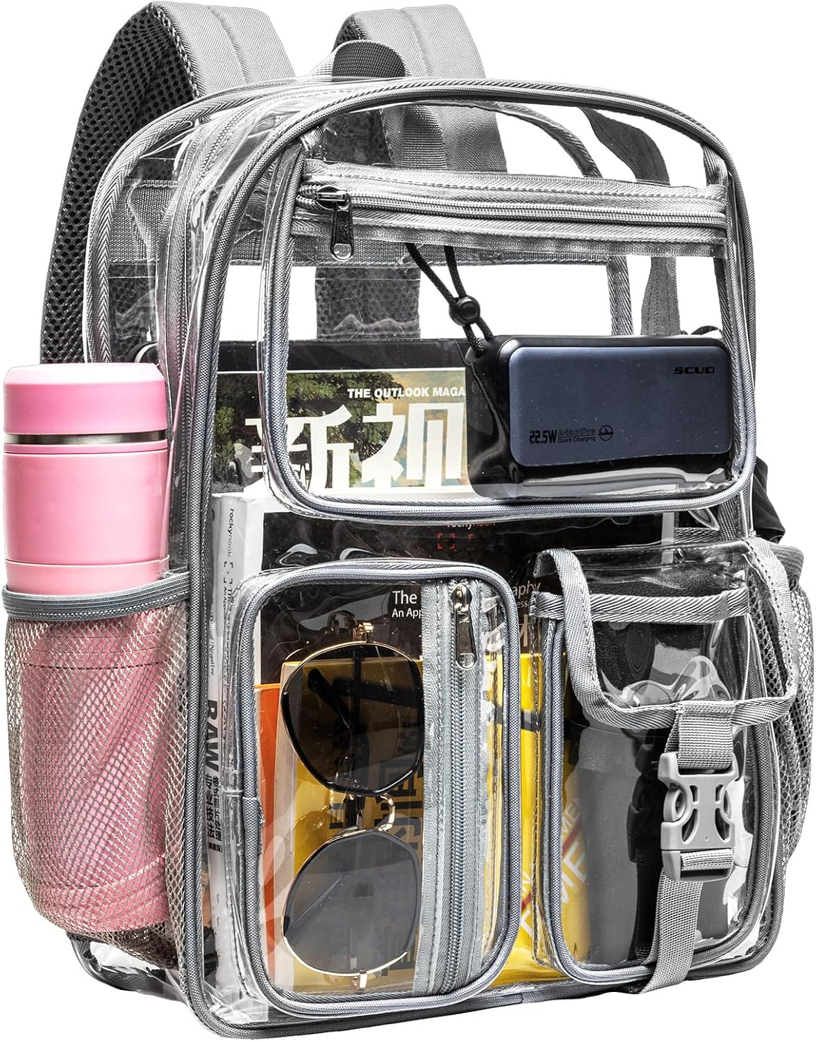 Heavy Duty Clear Backpack for Stadium Events, Large Capacity Clear Bookbag Trans