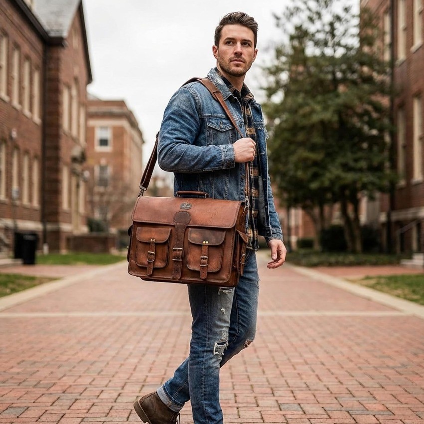 cuero Leather Messenger Bag for Men, 18 Inch Laptop Crossbody