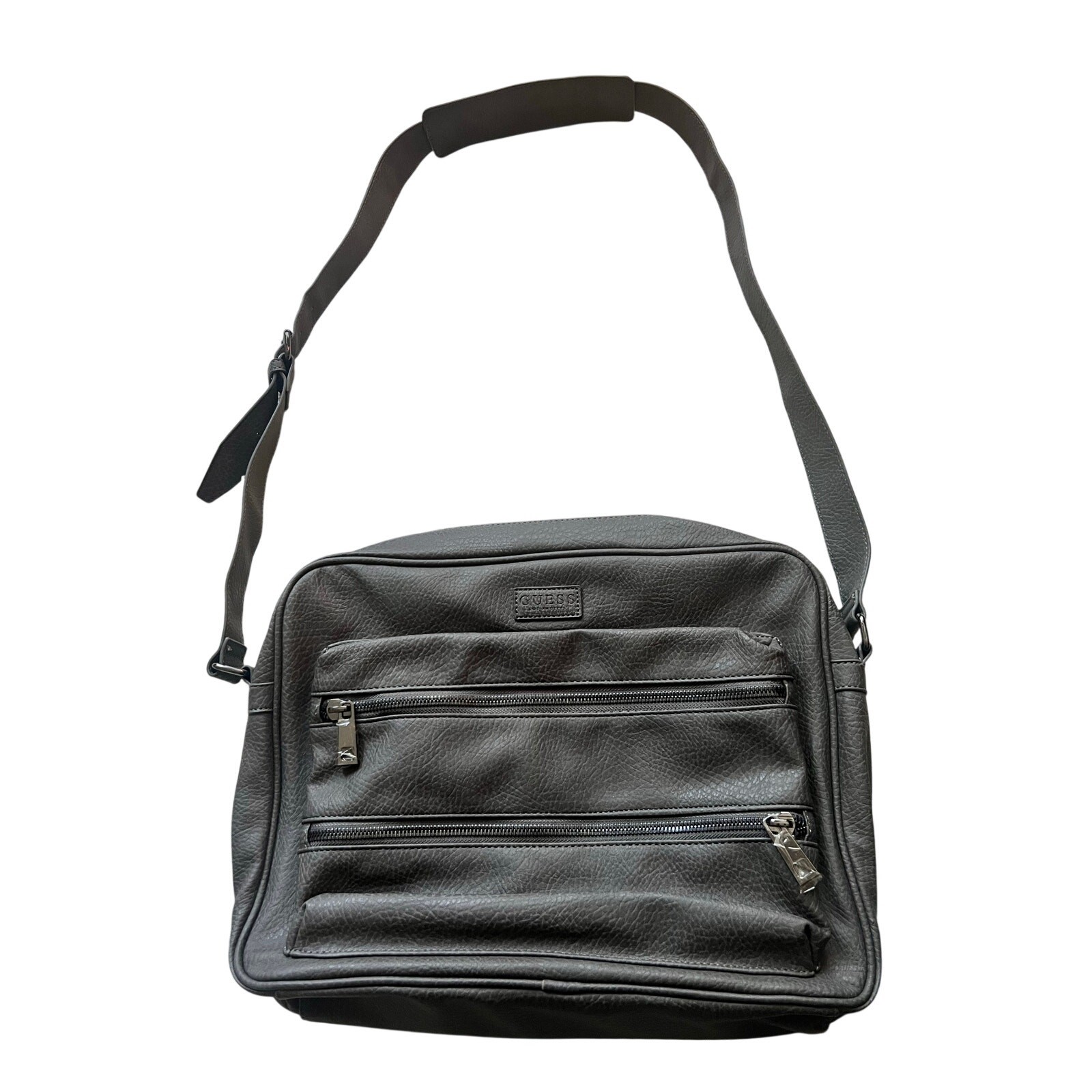 GUESS Gray Pebble Grain Messenger Bag Crossbody Laptop Work Travel