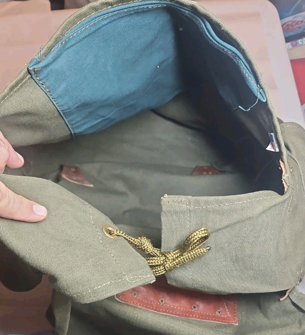 Vintage Duluth Pack Large Green Canvas Canoe Camping Backpack Leather Straps