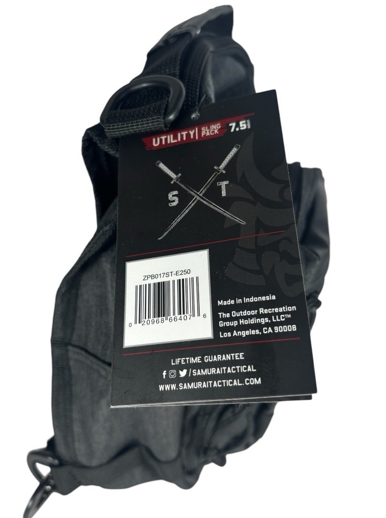 Samurai Tactical Utility Sling Pack 7.5L Black EDC Crossbody Chest Bag NWT