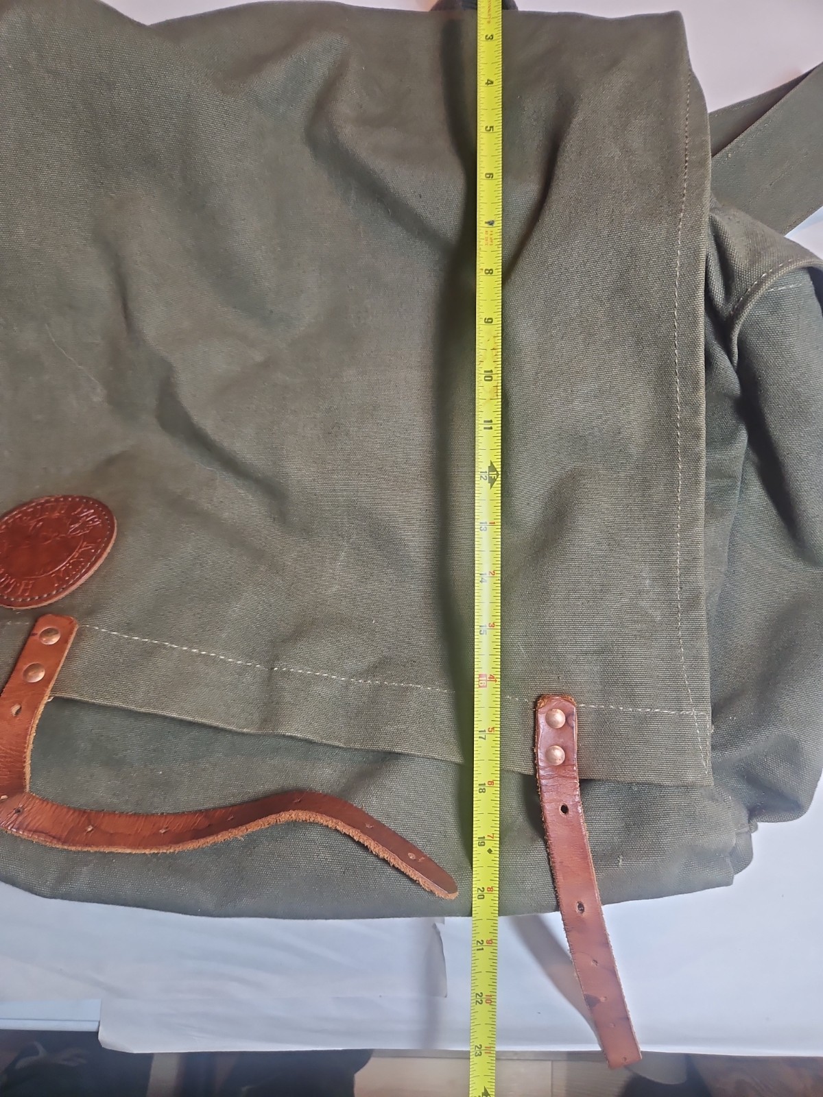 Vintage Duluth Pack Large Green Canvas Canoe Camping Backpack Leather Straps