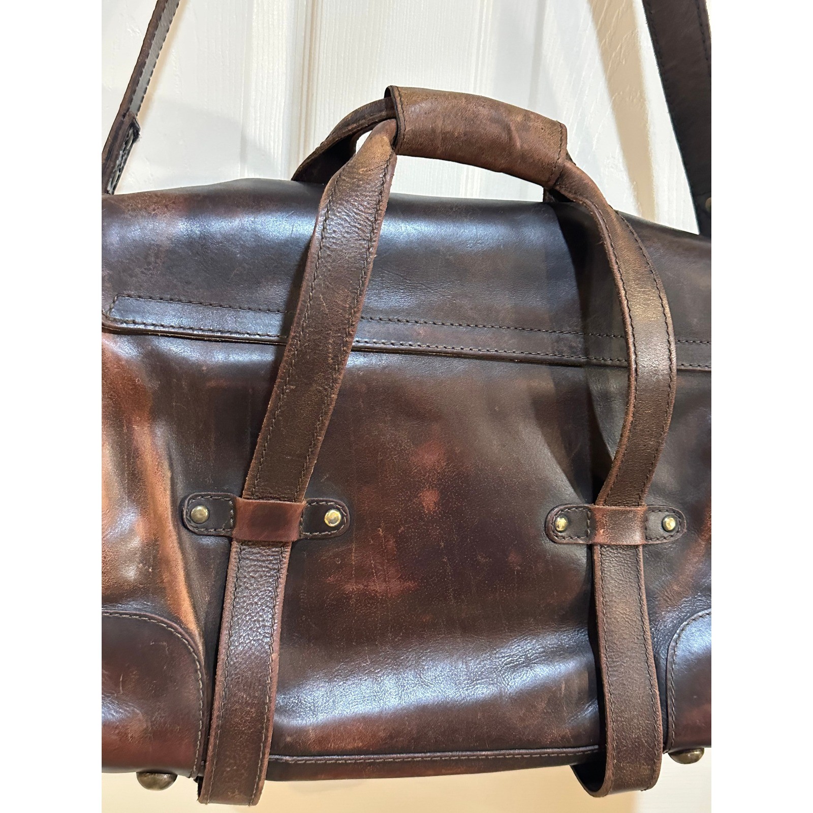 Will Leather Goods Brown Leather Messenger Bag Satchel Briefcase Brass Hardware